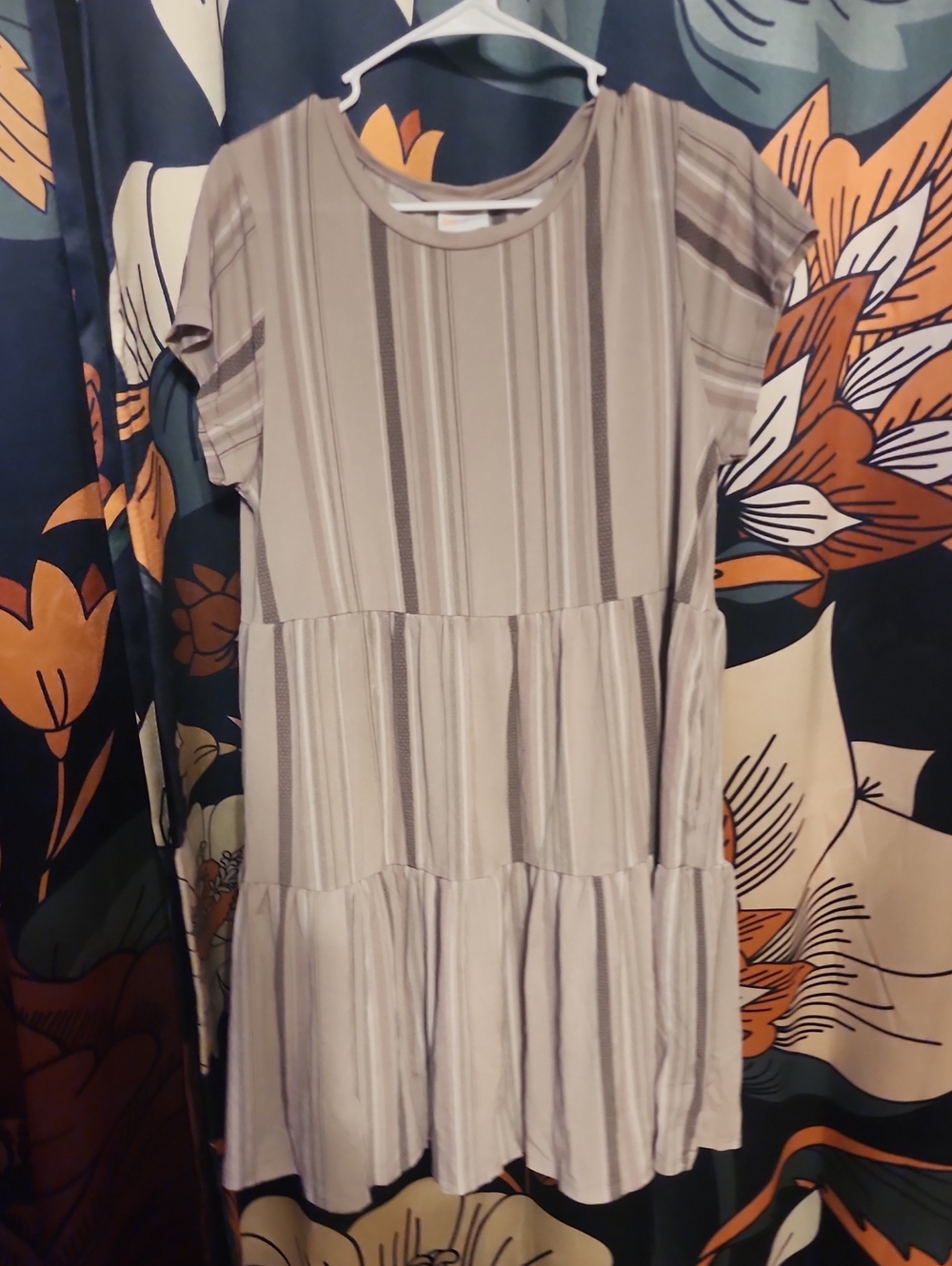 LuLaRoe Neutral Striped Tiered Short Sleeve Dress